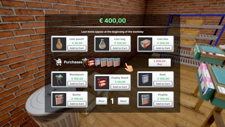 Capture de Nicotine Merchant Simulator