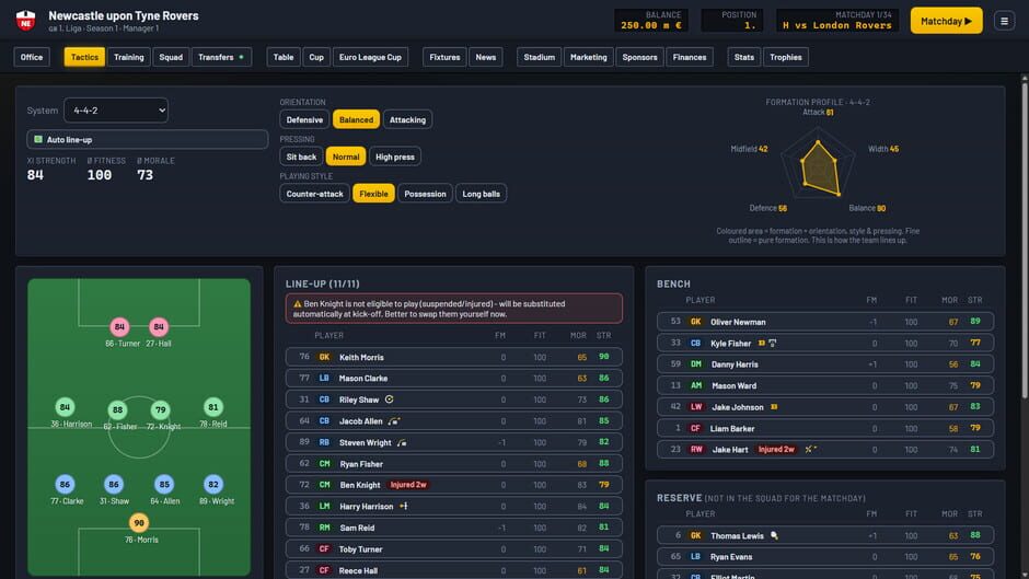 Capture de Halftime Manager
