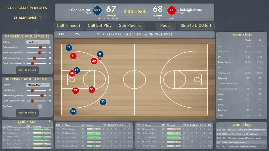 Capture de College Basketball Manager