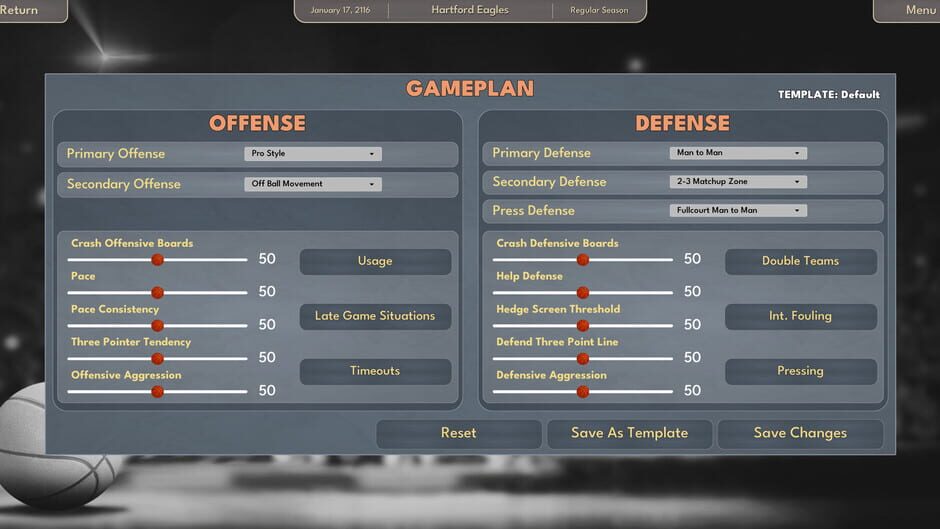 Capture de College Basketball Manager