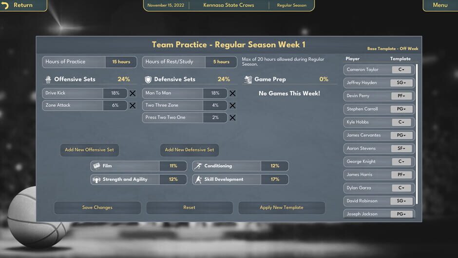 Capture de College Basketball Manager